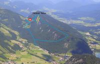 Ungefhrer Verlauf der Tour (blau) mit Klettersteigen (gelb)